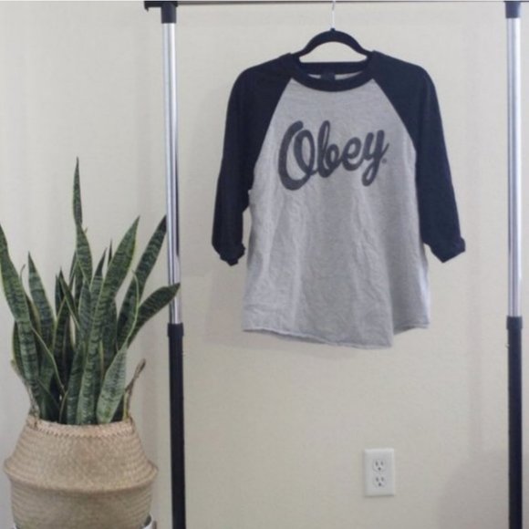 Obey Propaganda Dewallen Baseball Raglan Tee Gray Size Medium - Picture 2 of 5